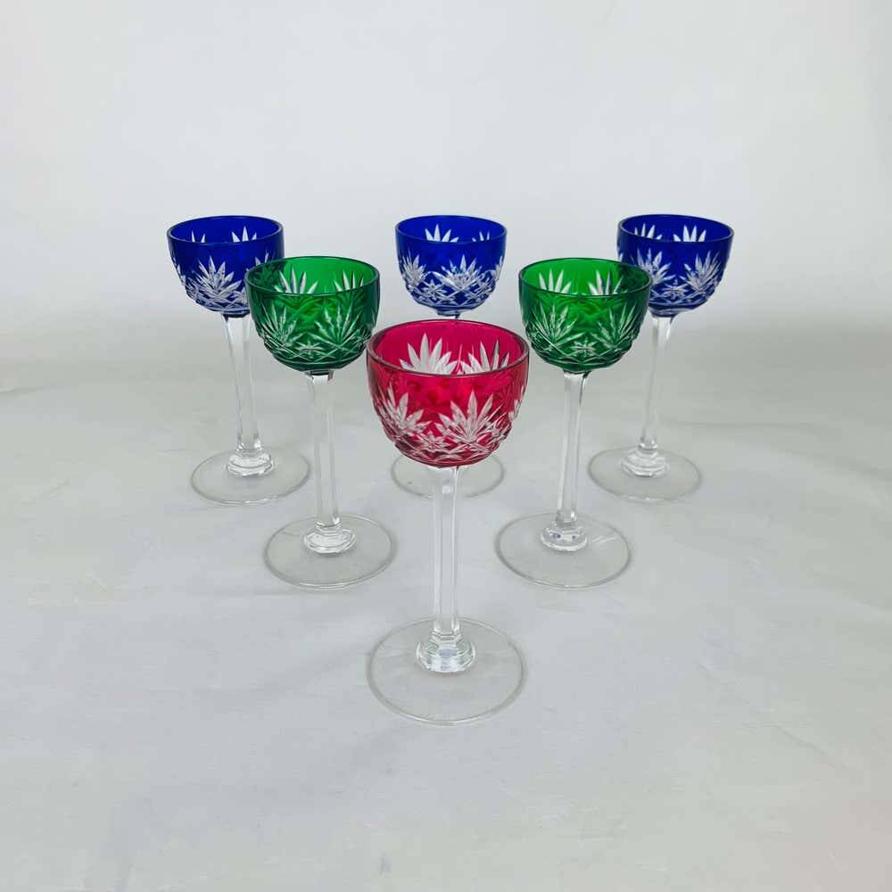 6 verres à liqueur Saint Louis modèle Massenet, colorés