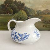 Antique chubby ironstone jug with floral and bird decoration