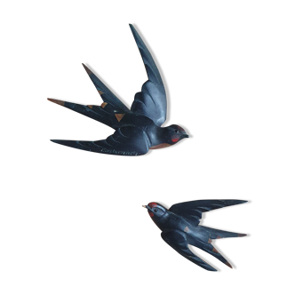 Pair of vintage wooden swallows
