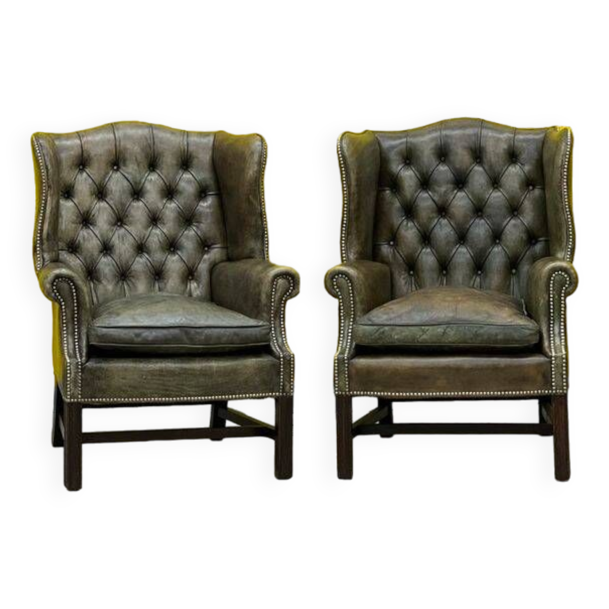 Vintage leather chesterfield wingback armchair-(price is for one Chair)