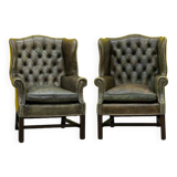 Vintage leather chesterfield wingback armchair-(price is for one Chair)