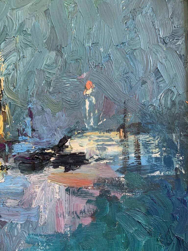 Oil on panel Arcachon Bay Cap Ferret Lighthouse 1970 signed J.Dubroc