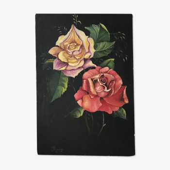 Old oil on canvas "Roses"