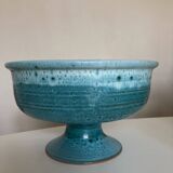 Ceramic turquoise centerpiece on foot Vallauris terracotta mid century
