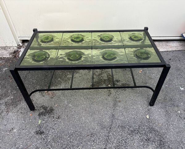 Table basse vintage 50’ en verre moulé design unique