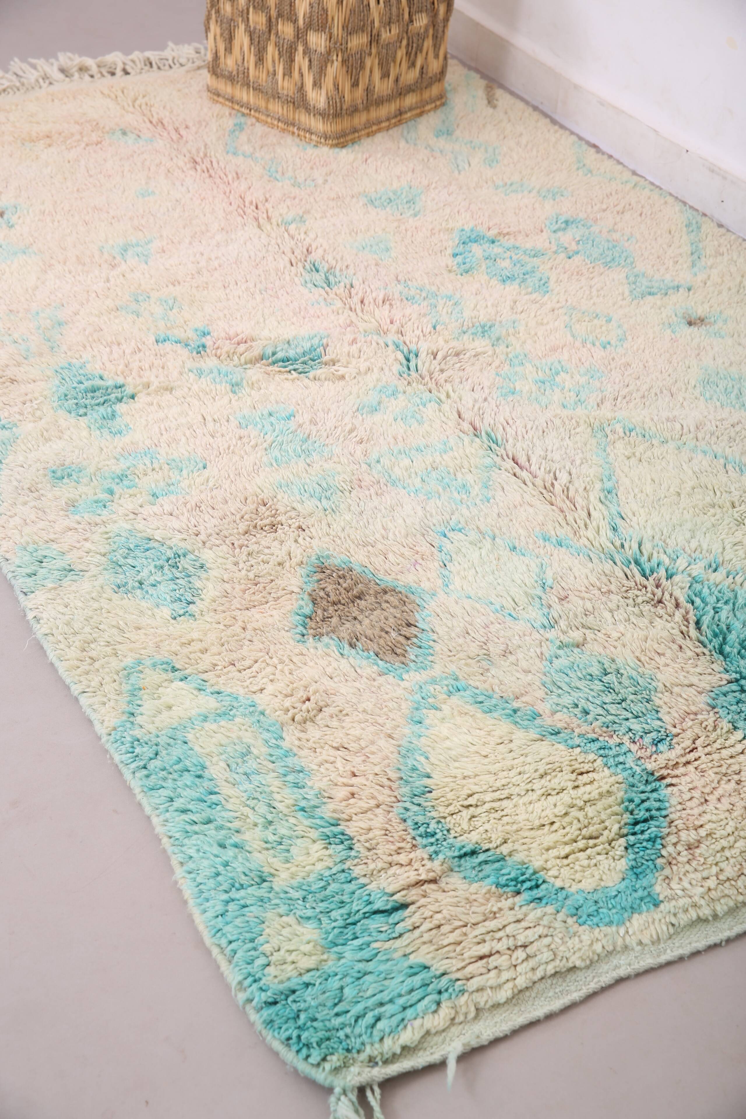Turquoise Vintage Boujaad Rug 158 cm x 262 cm - Moroccan Wool rug Handmade
