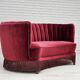 1970s, Danish 2-seater "Banana" sofa, original cherry-red velour.