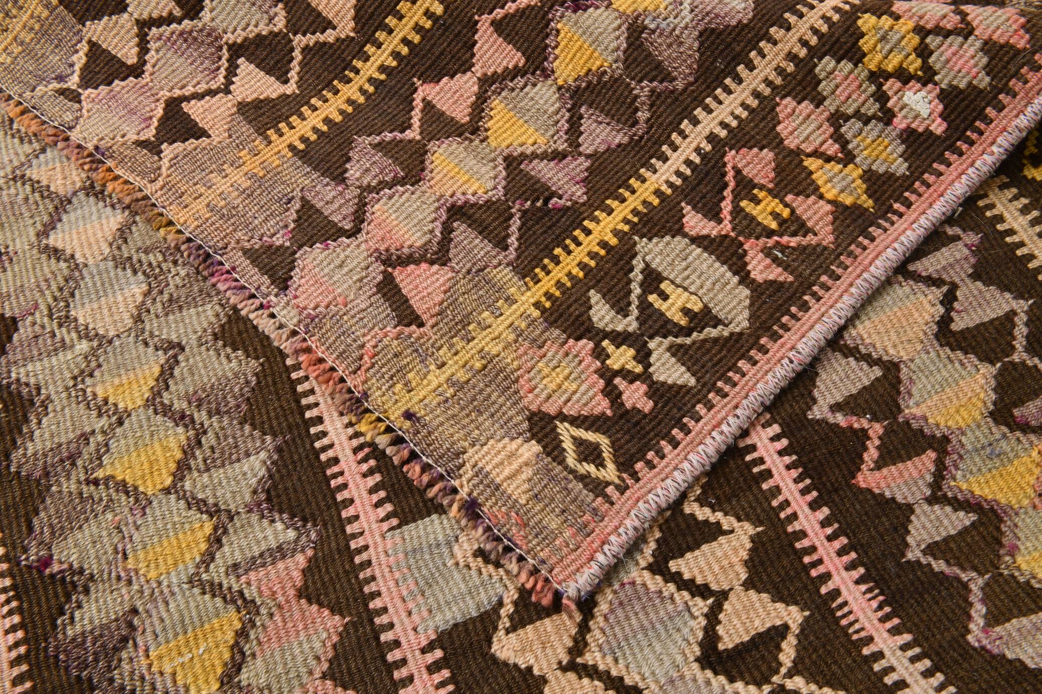 3x10 Pink & Brown Tribal Kilim Runner Rug, 88x313Cm