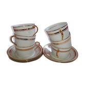 Set de 6 tasses blanches et leurs soucoupes en porcelaine de limoges. signées giroud.