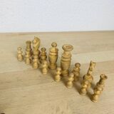 Antique turned wooden chess pieces