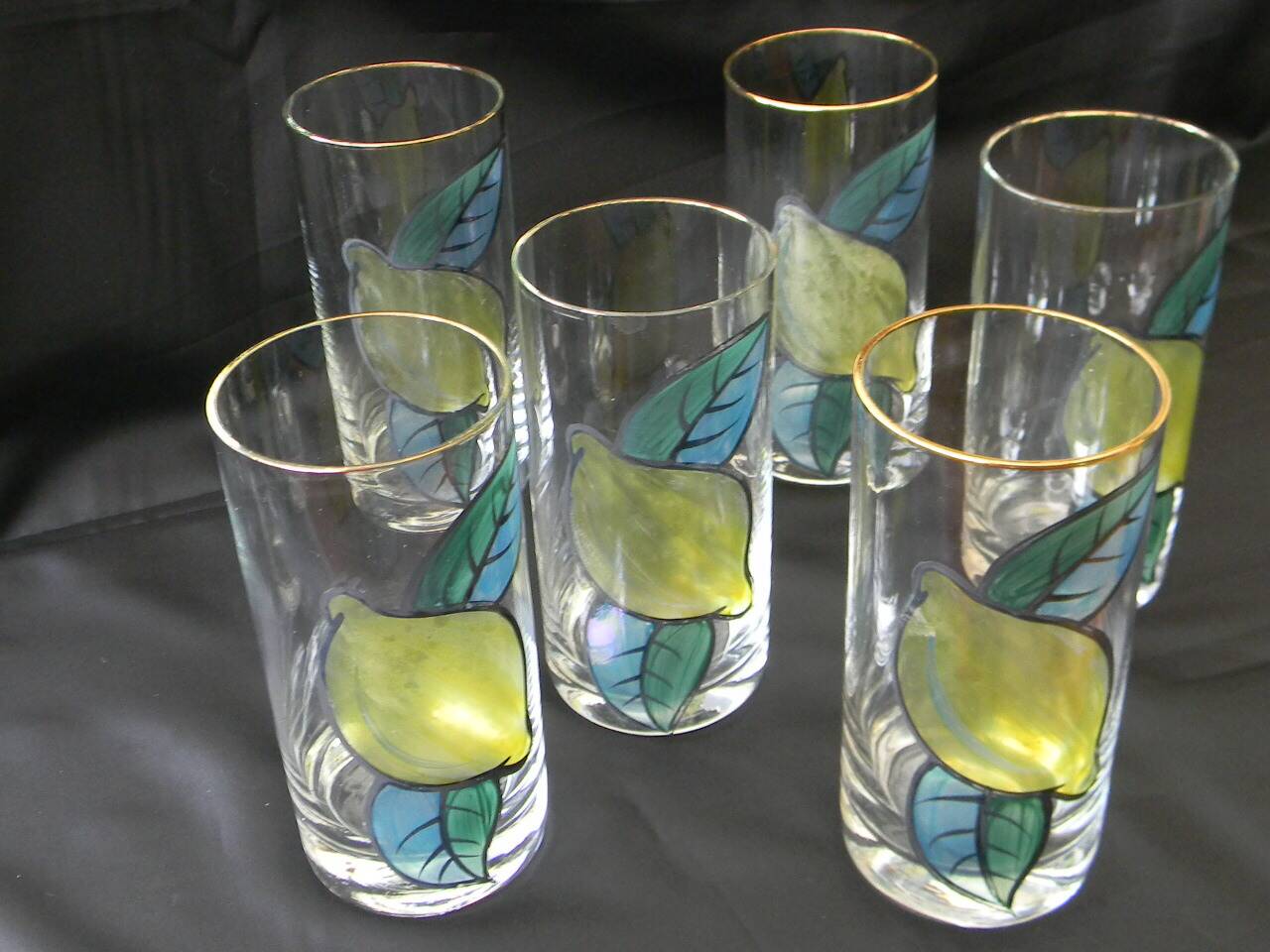 6 glass orangeade glasses, 1970s