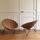 Pair of armchairs rattan basket feet metal