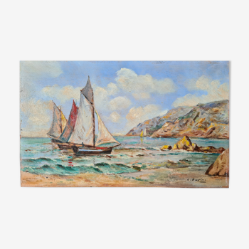 Peinture sur panneau - Les voiliers en mer