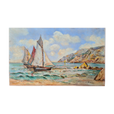 Painting on a panel - Sailboats at sea