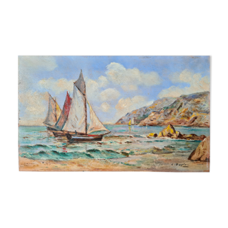 Peinture sur panneau - Les voiliers en mer