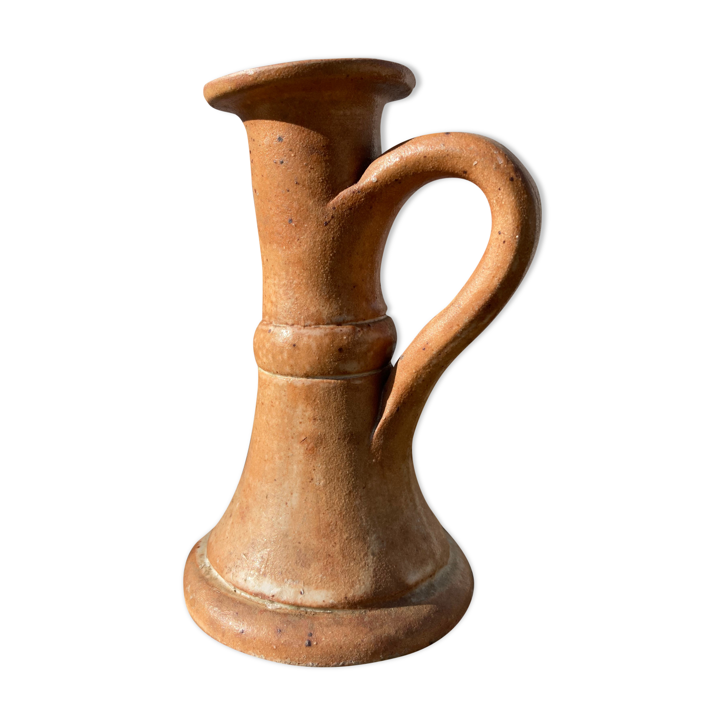 Candle holder in beige brown enamelled sandstone