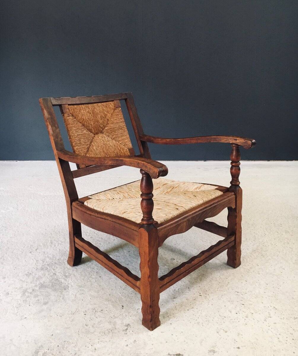 Arts & Crafts Handcrafted Low Lounge Armchairs, Belgium, 1920s, Set of 2