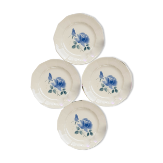 Lot de 4 assiettes à dessert Digoin Sarreguemines rose bleu porcelaine modèle "Cannes"