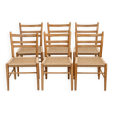 Six mid-century Scandinavian chairs, wood & Danish cord, 1960s.