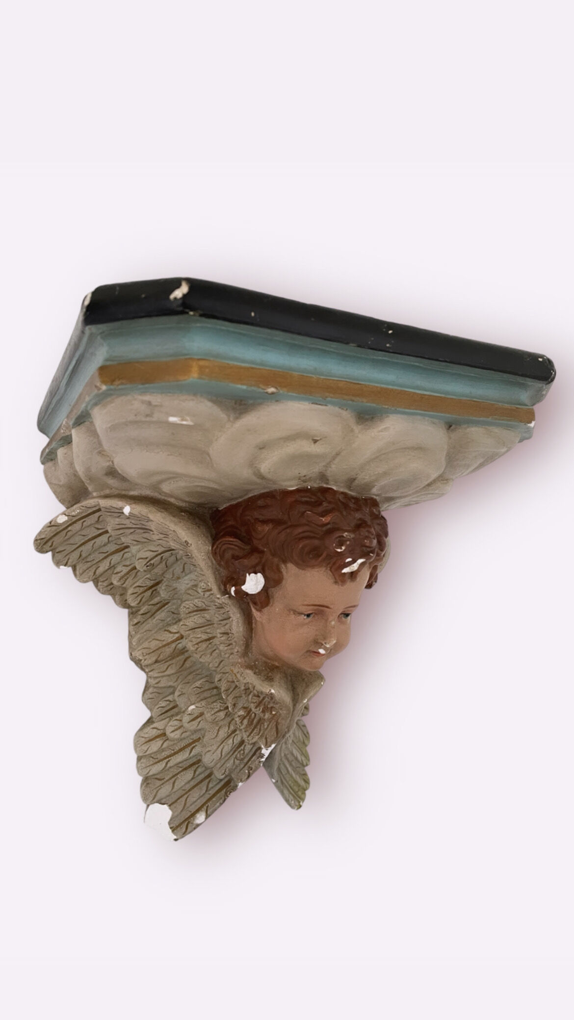 Nineteenth century plaster wall console, cherub decoration