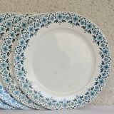 Set of 4 flat plates model Lucie u&c Sarreguemines Digoin white and blue floral border