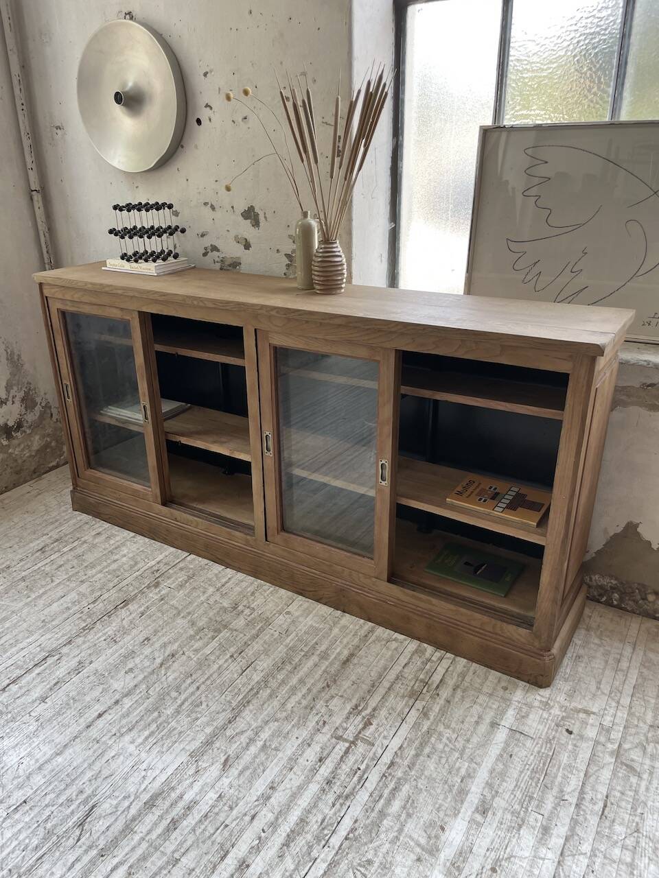 Oak sideboard with glass doors