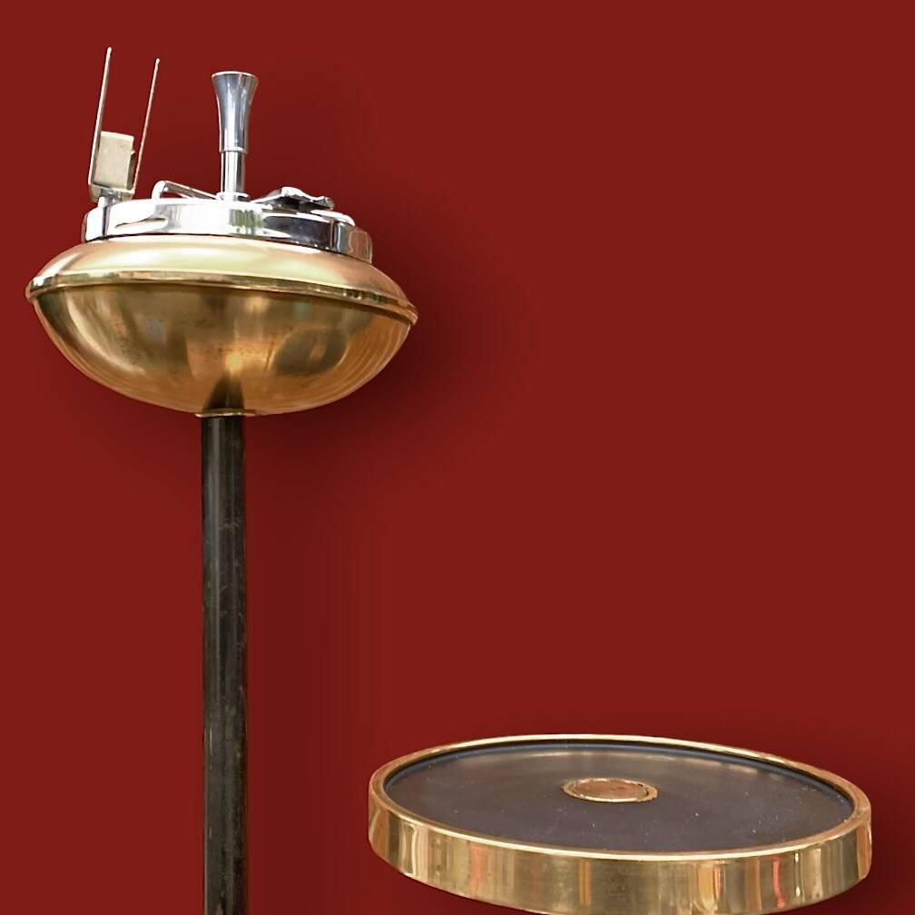 Antique brass and black steel ashtray - 1950s