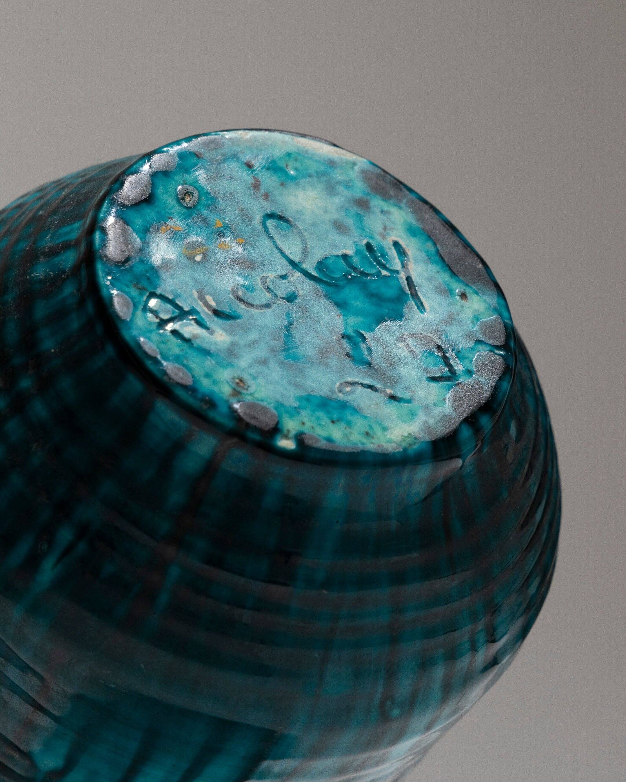 Vase en faïence à coulures, accolay, 1950s