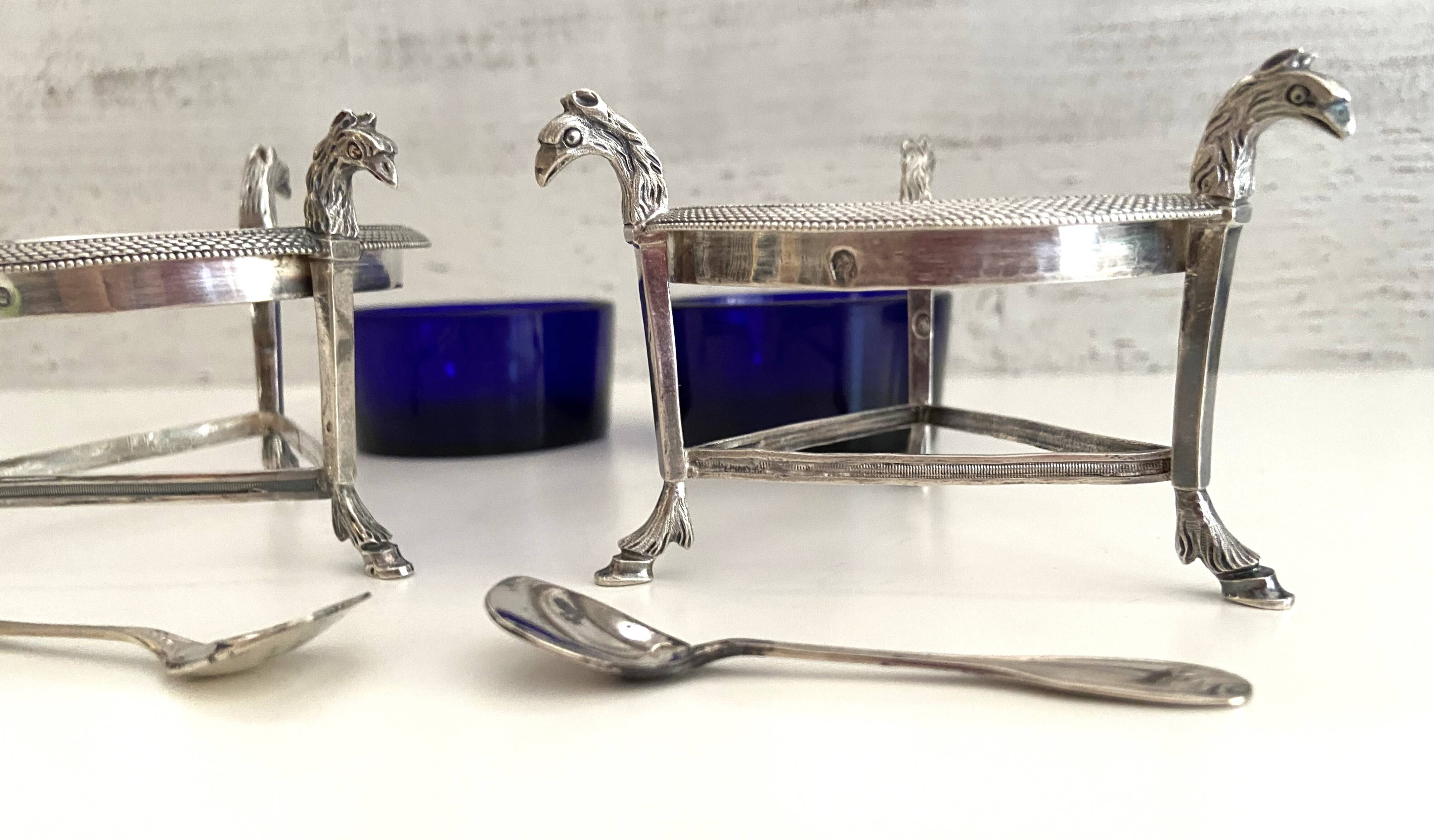 Salières en argent massif (950°/°°°) poinçon 1er coq, époque Empire Consulat