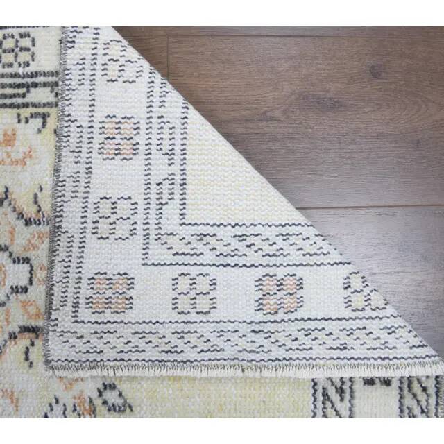 Vintage Turkish Oushak handmade wool cotton yellow runner rug 78x328