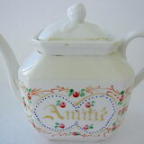 Rectangular teapot in Paris porcelain captioned "Friendship"