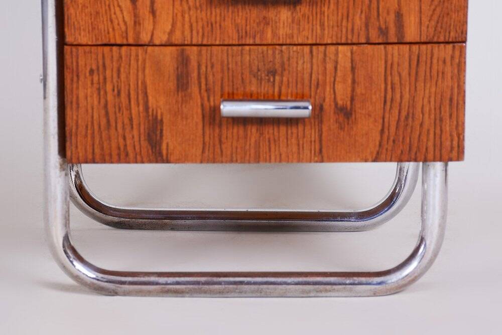 Bauhaus Writing Desk in Oak and Chrome by R. Slezák, Czech, 1930s