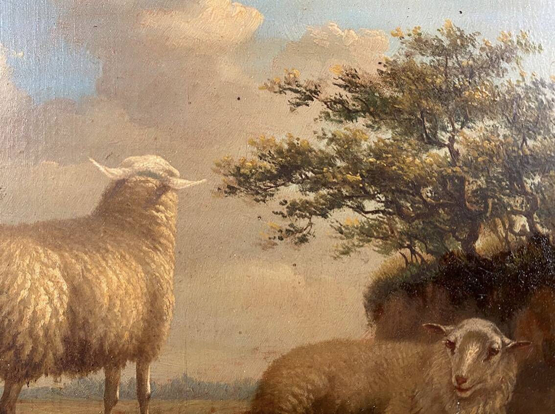 Arthur de waerhert (1881-1944). "sheep", pair of oils on panel.
