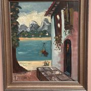 Oil on canvas “By the Lake” by Hartvig Jarlhov, Vintage & Framed 48×56cm