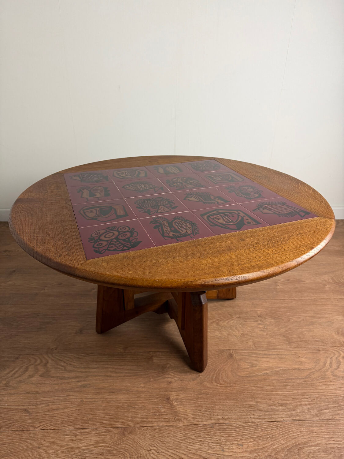 Height-adjustable table in oak and ceramic – Guillerme & Chambron, France