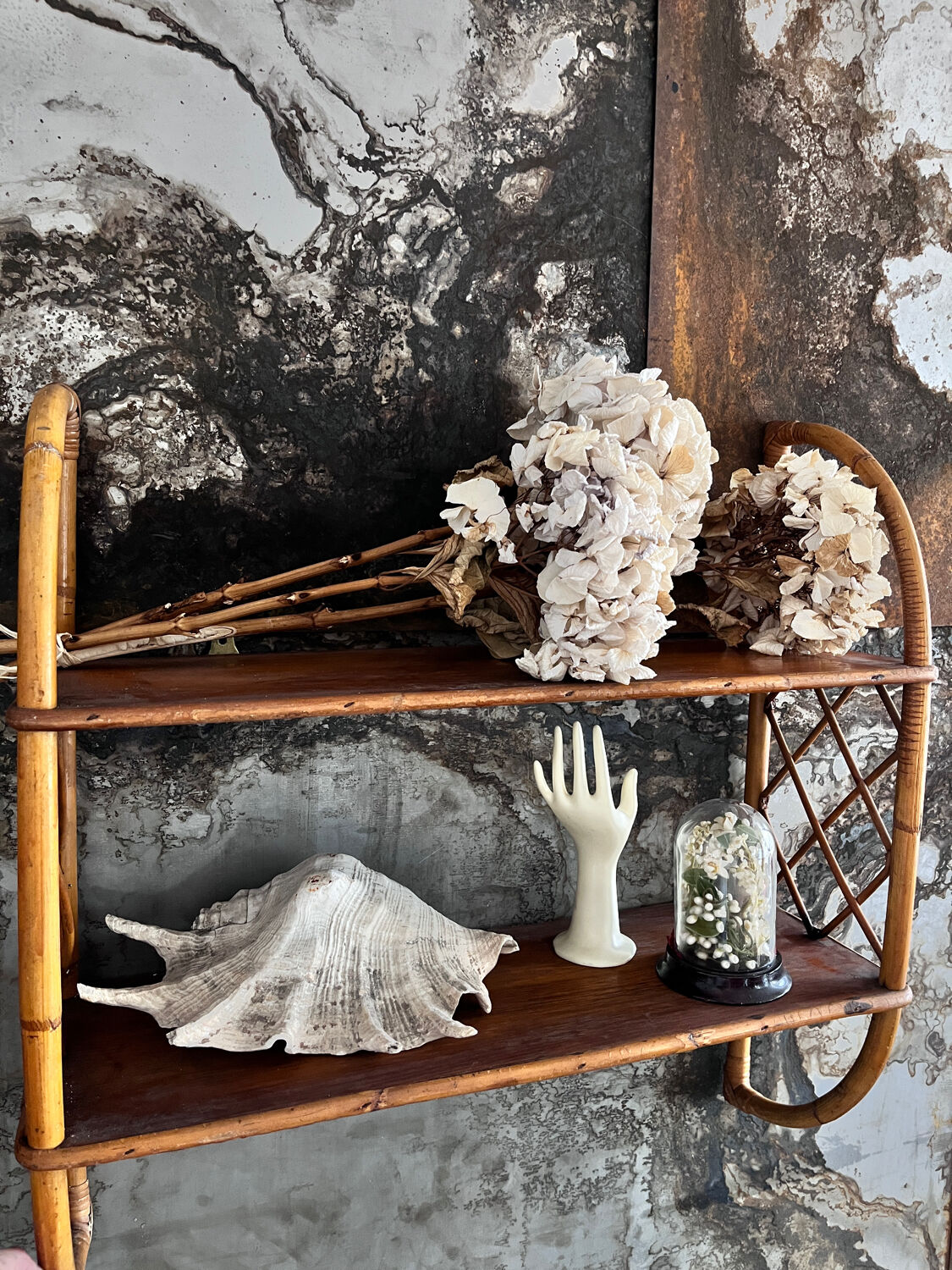 Wicker and rattan shelf