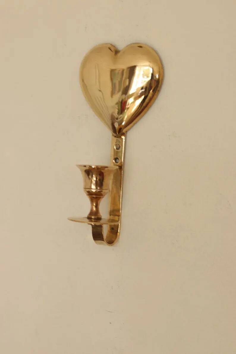 Vintage Brass Heart Shaped Wall Sconces
