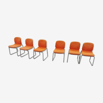 Ensemble de 6 chaises design Euro Chair Girsberger de couleur orange vintage