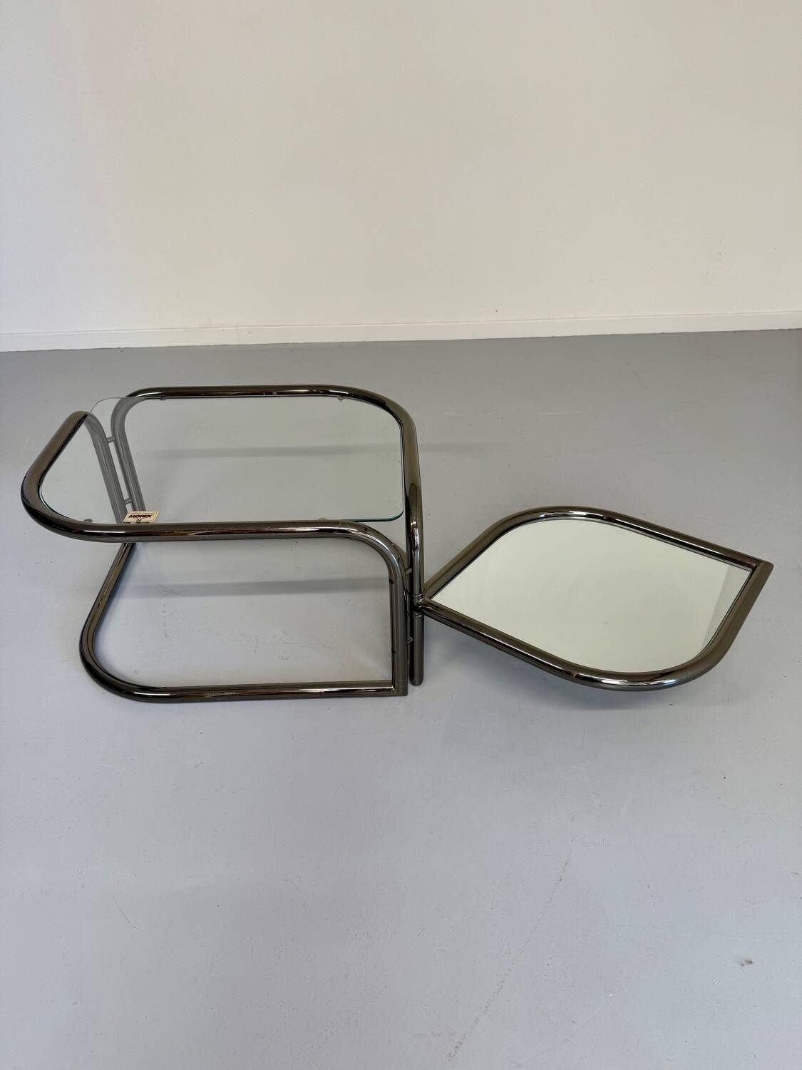 Vintage tubular coffee table with glass top, Italian design Morex, 70s
