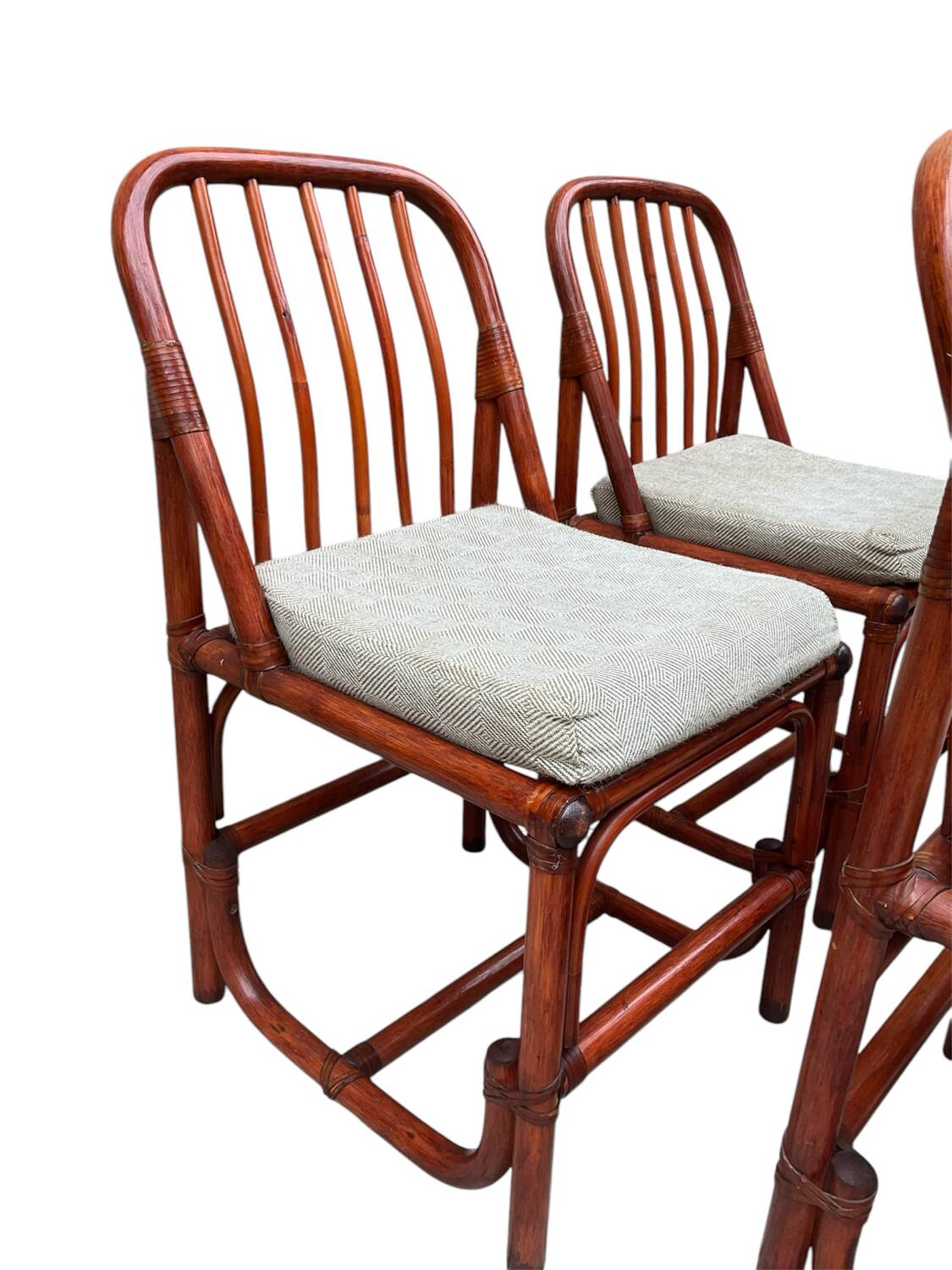 4 bamboo and fabric chairs