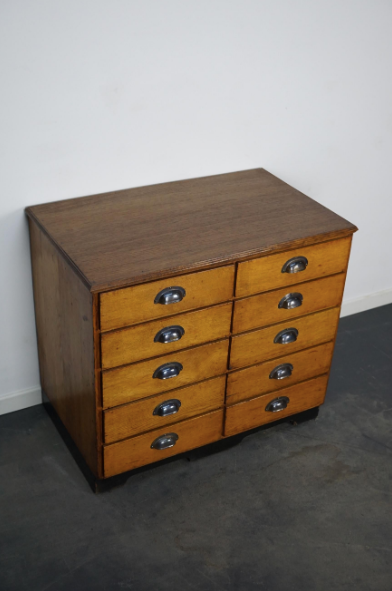 Apothecary cabinet or bank of drawers in oak and German pine mid-twentieth century
