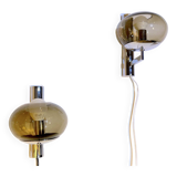 Sciolari, pair of chrome wall lights, smoked glass, Italy, 1970s