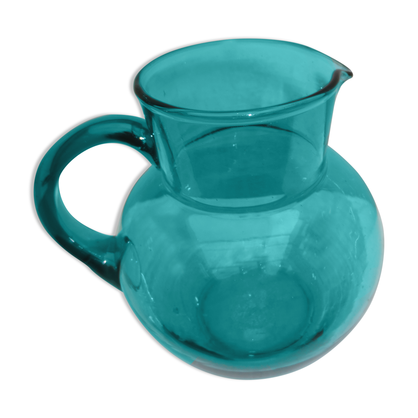 Pichet en verre  bleu turquoise avec anse