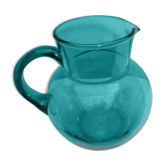 Pichet en verre  bleu turquoise avec anse