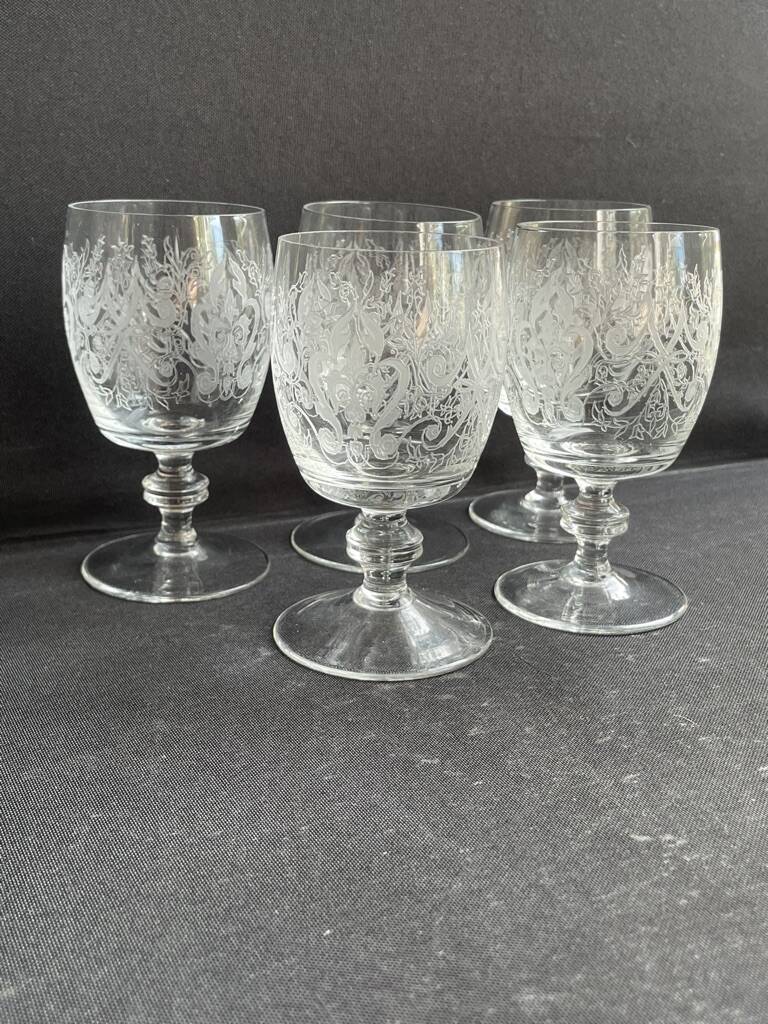 5 engraved crystal glasses