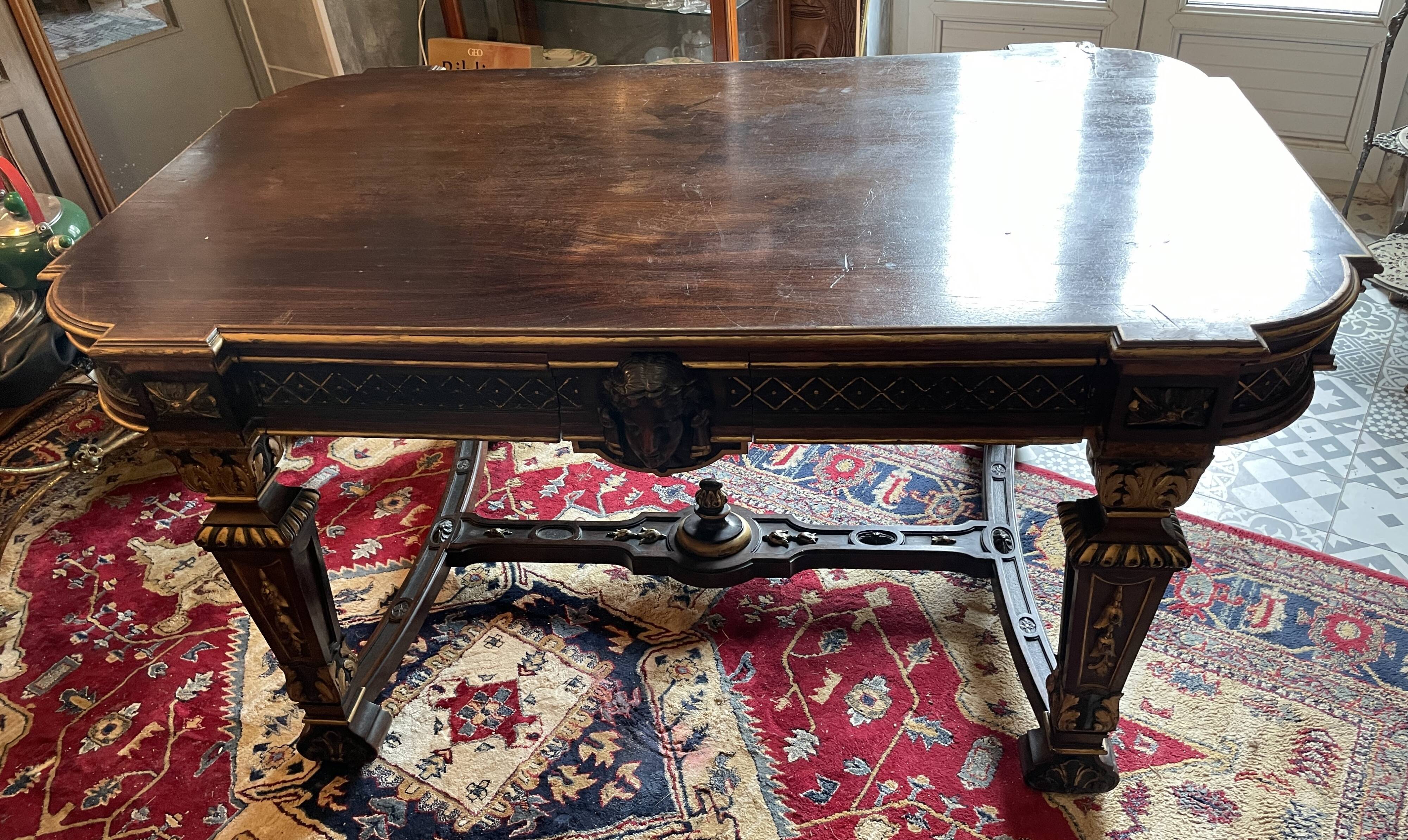 Middle table, to write in blackened and gilded wood, Napoleon III period