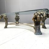 Table basse en laiton avec fleurs, années 1970