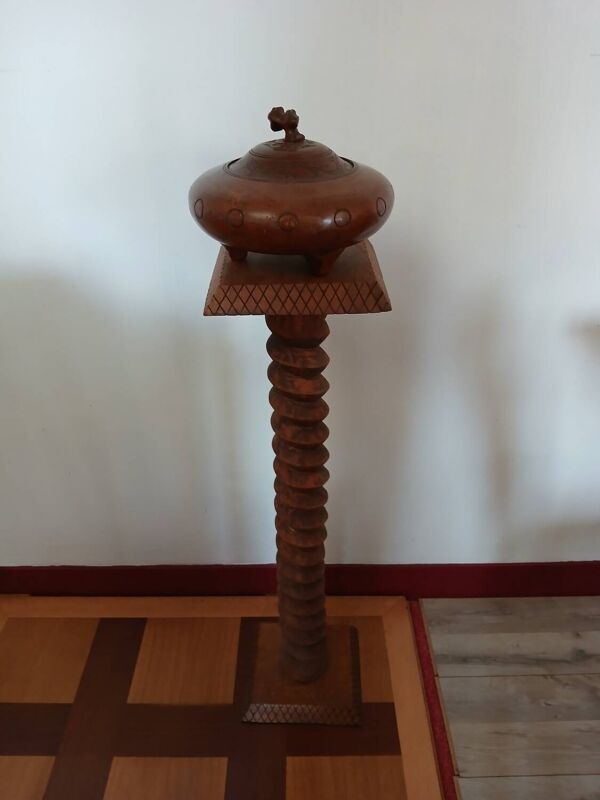 Sellette Colonne Torse Vintage - Bois Massif Sculpté - Style Art Déco