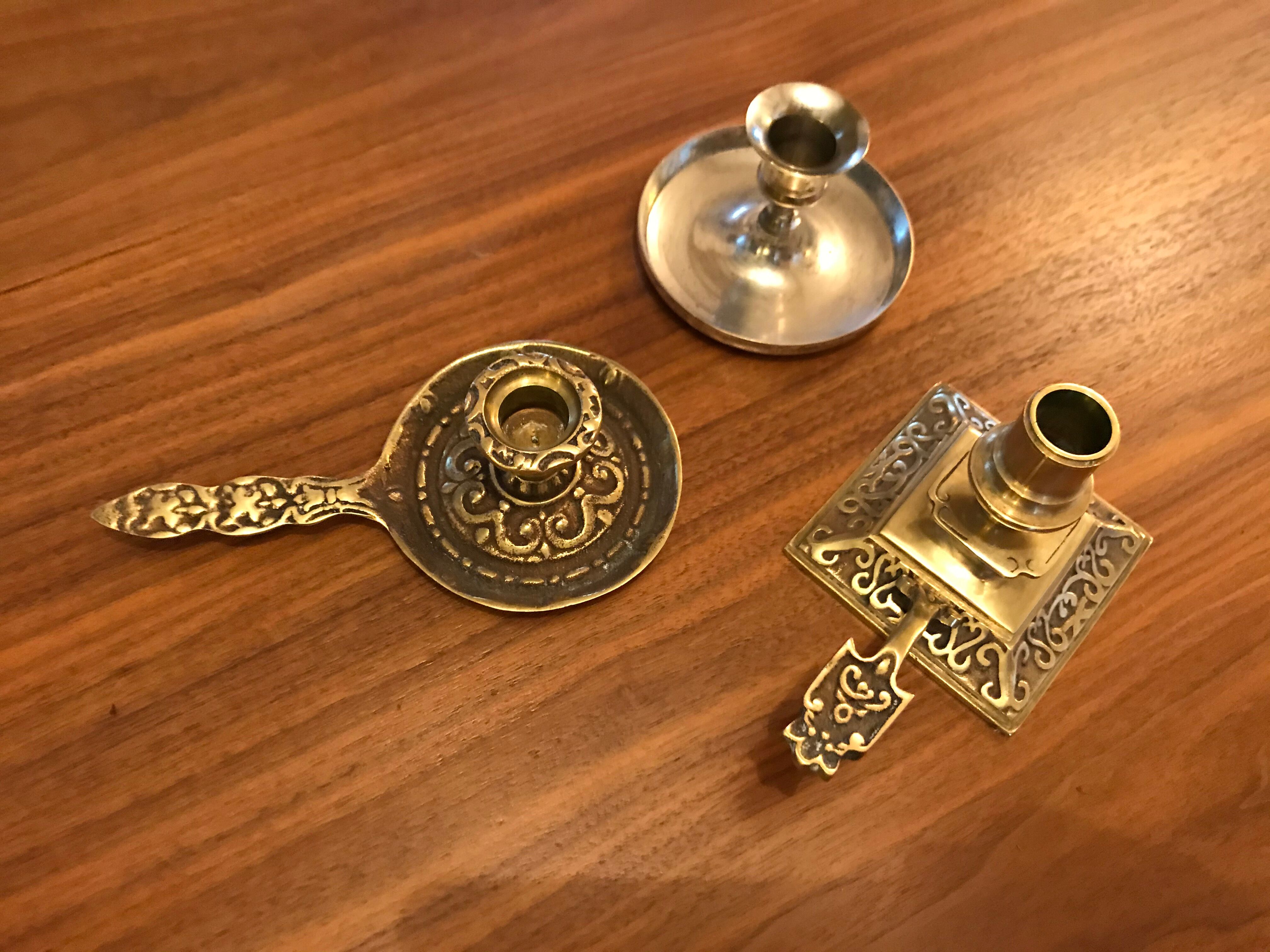 Lot de 3 bougeoirs en laiton et métal argenté