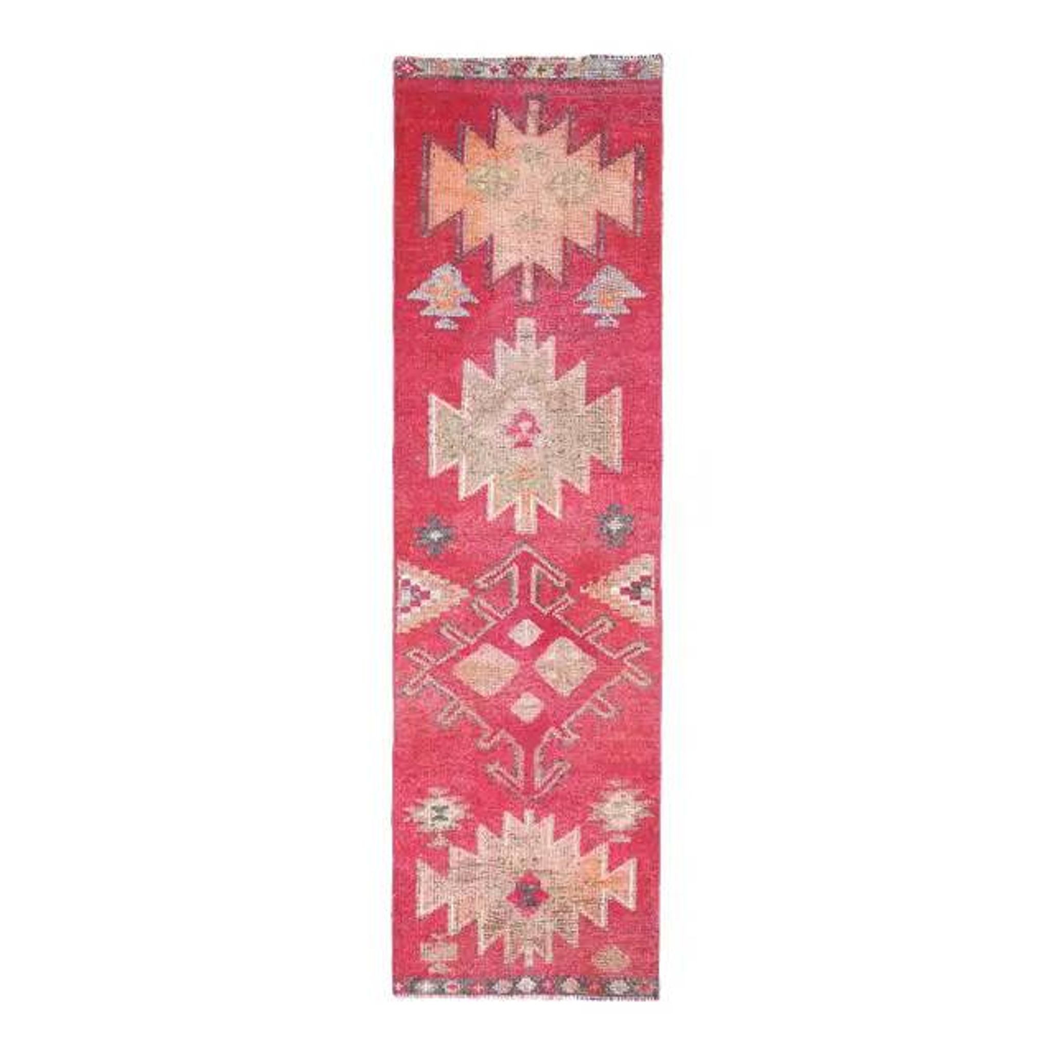 1970s vintage Turkish hand-knotted wool cotton pink runner rug 80x289